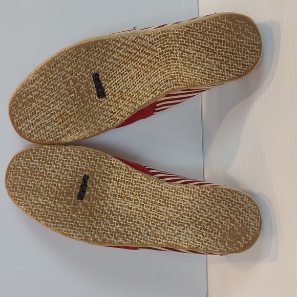 Toms Women's University Red Classic Rope Sole Slip-On Red / Ivory Stripe Flats - Picture 8 of 10